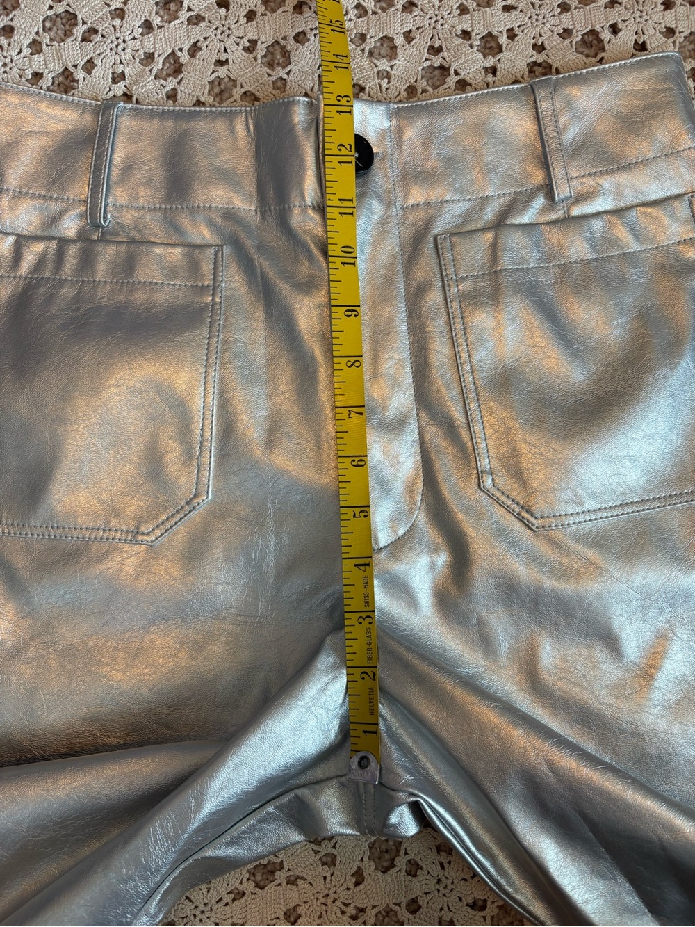 Maeve The Colette Cropped Wide Leg Silver Metallic Faux Leather Pants Size 30 - Picture 9 of 11